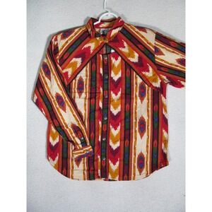 Rodeo Western‎ Wear Women Med Button Up Shirt Tribal Geometric Boho Multicolor